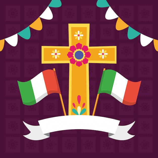 Croix Et Drapeaux Pour Viva Mexico