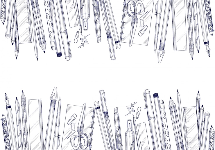 Vecteur gratuit croquis d'art dessiné main avec composition de fournitures scolaires