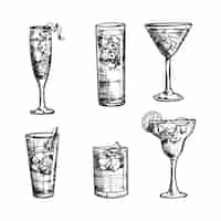 Vecteur gratuit croquis de la collection de cocktails dessinés à la main