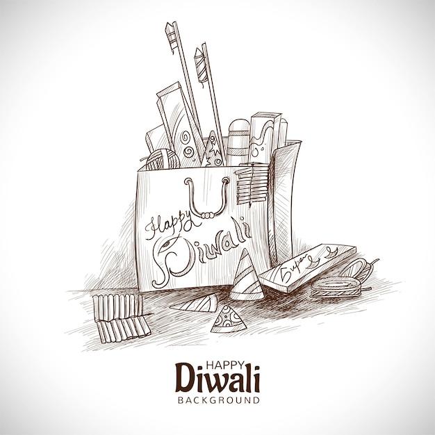 Croquis de craquelins diwali dessinés à la main
