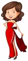 Vecteur gratuit un croquis d'une dame portant une robe formelle rouge