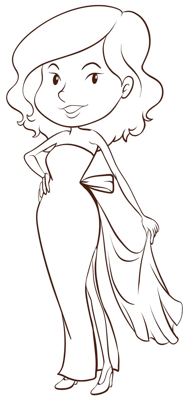 Vecteur gratuit un croquis d'une dame portant une robe formelle