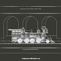 Vecteur gratuit croquis du train à la station