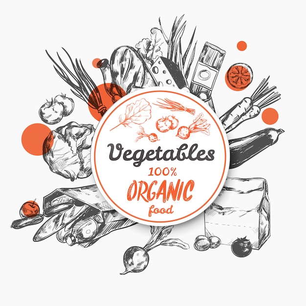 Vecteur gratuit croquis de l'étiquette des aliments biologiques