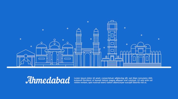 Vecteur gratuit croquis avec l'horizon linéaire d'ahmedabad