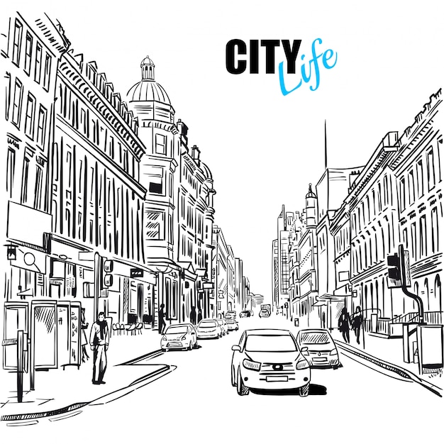 Vecteur gratuit croquis illustration de la rue de la ville