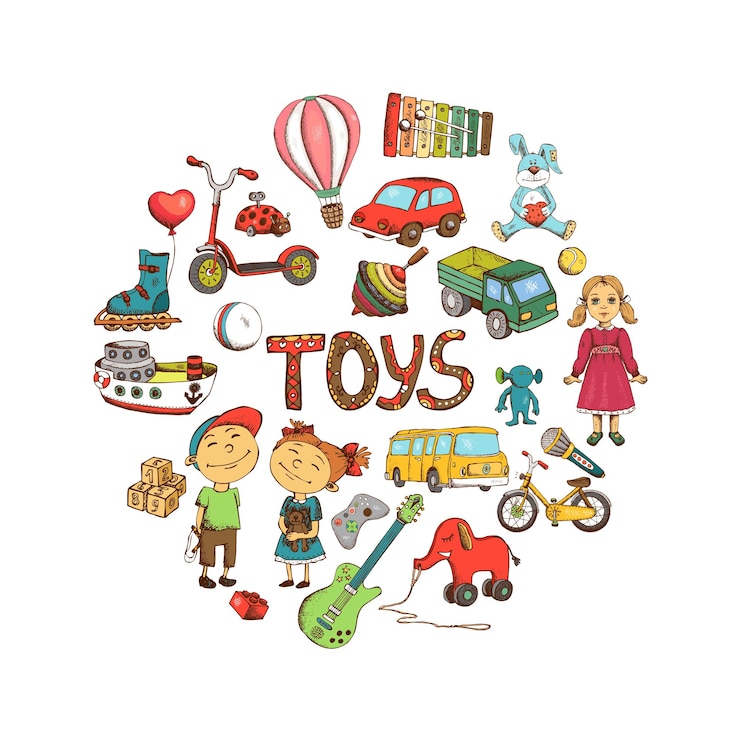 Vecteur gratuit croquis de jouets pour enfants illustration ronde