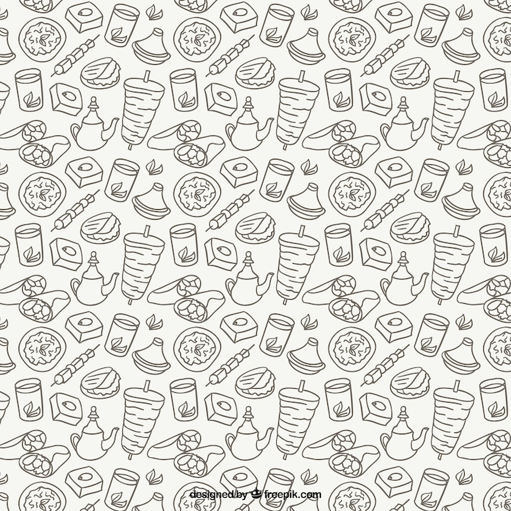 Vecteur gratuit croquis modèle alimentaire arabe
