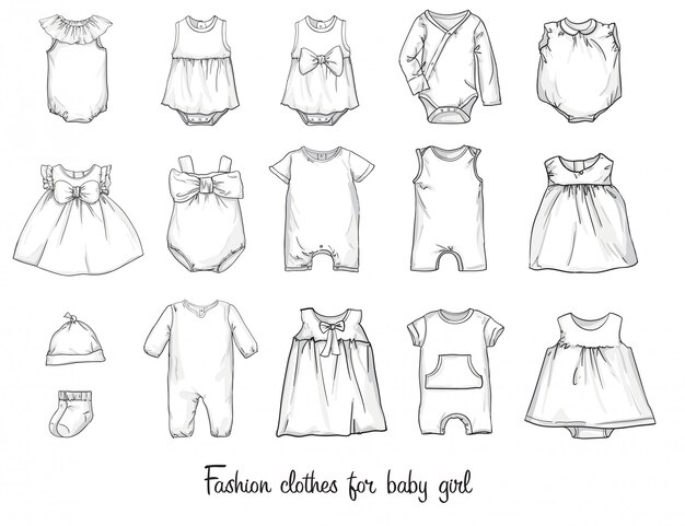 Croquis De Modeles De Vetements A La Mode Pour Bebes Illustration Vectorielle Vecteur Premium