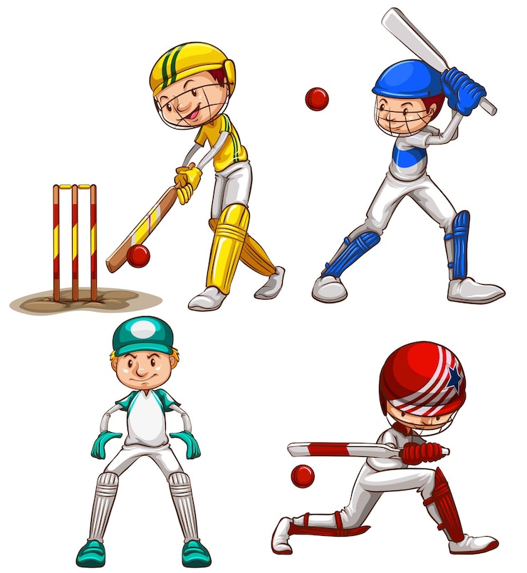 Vecteur gratuit croquis simples d'hommes jouant au cricket