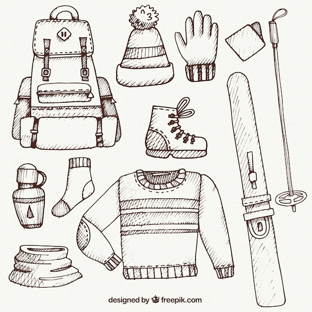 Croquis Ski Vêtements Et Accessoires Pack