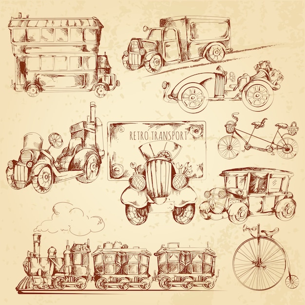 Vecteur gratuit croquis de transport vintage