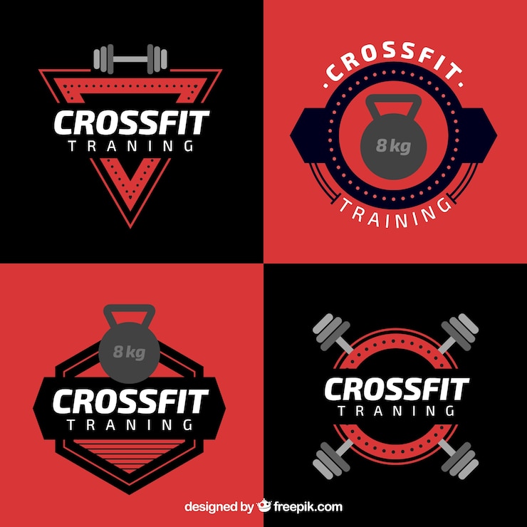 Vecteur gratuit crossfit noir et une collection d&#39;étiquettes rouges