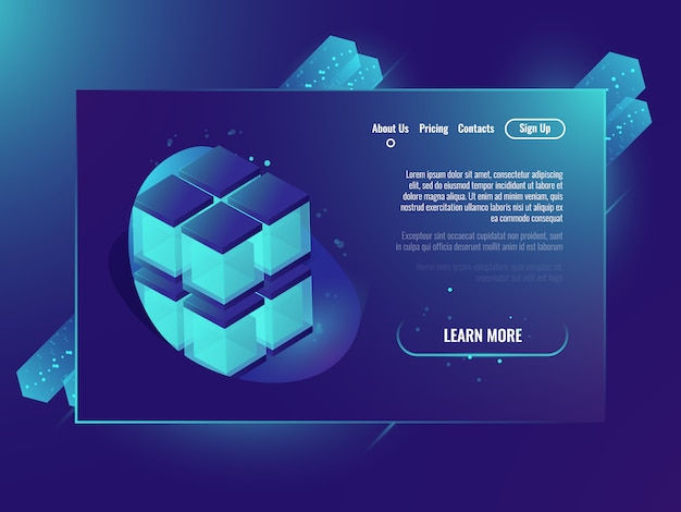 Cube Isométrique Neone, Concept De Page De Services Serveur, Base De Données