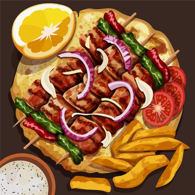 Cuisine grecque dessinée à la main
