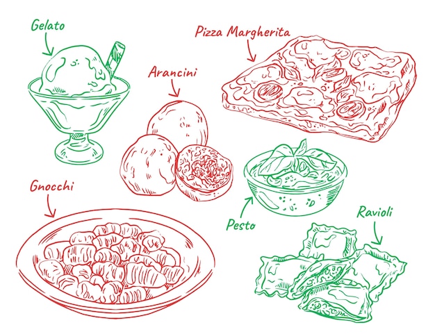 Cuisine italienne dessinée à la main