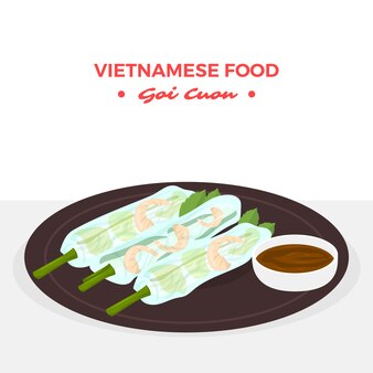 Cuisine vietnamienne design plat dessiné à la main