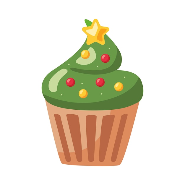 Vecteur gratuit cupcake d'arbre de dessert de noël