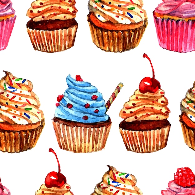 Vecteur gratuit cupcakes sans couture modèle