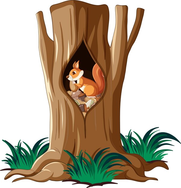 Écureuil ramassant des noix dans un creux