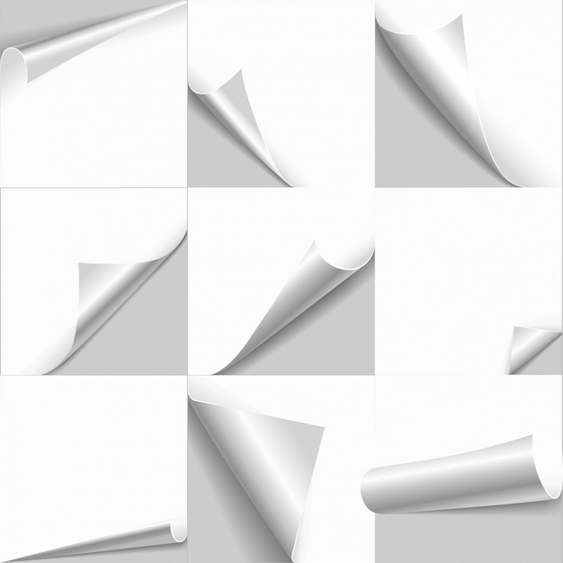 Curl de page roulé du papier blanc vide avec des espaces de copie des bords inversés.