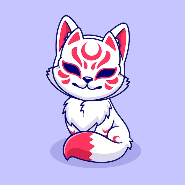 Cute Fox Kitsune assis dessin animé icône vectorielle illustration animal icône de vacances concept isolé plat