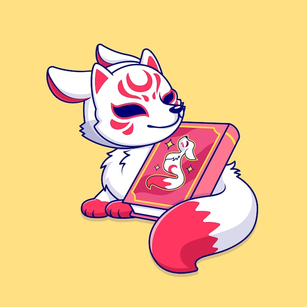 Vecteur gratuit cute fox kitsune avec livre dessin animé icône vectorielle illustration icône d'éducation animale concept isolé