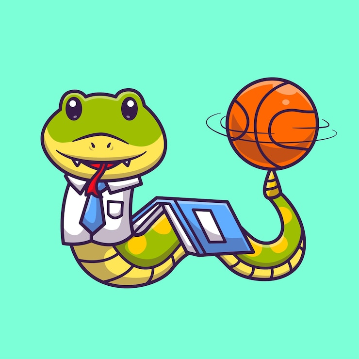 Vecteur gratuit cute snake student spinning basket ball cartoon vector icon illustration sport animal isolé à l'étage