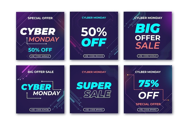 Vecteur gratuit cyber monday instagram posts