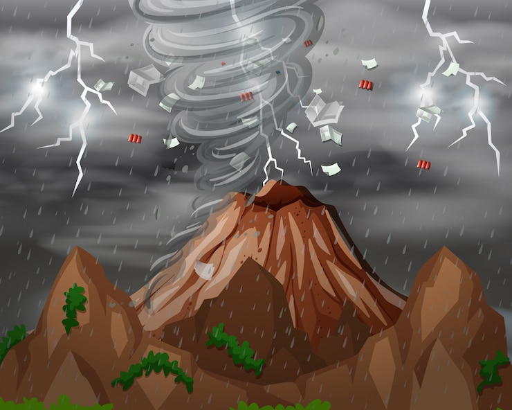 Vecteur gratuit cyclone a frappé la montagne