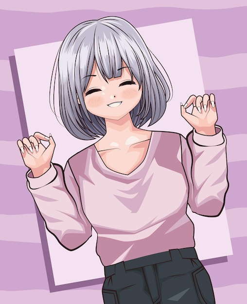 Vecteur gratuit dame aux cheveux gris anime