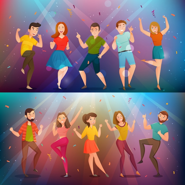 Vecteur gratuit dancing people retro banners set