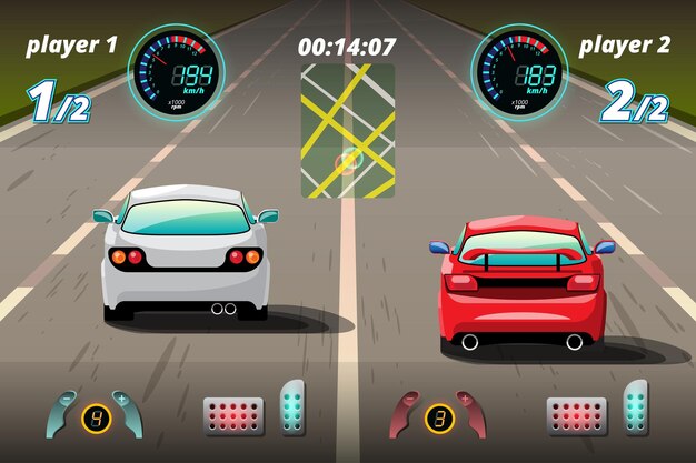 Dans la compétition de jeu, le joueur a utilisé une voiture à grande vitesse pour gagner dans le jeu de course.