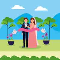 Vecteur gratuit dans les gens de mariage style plat