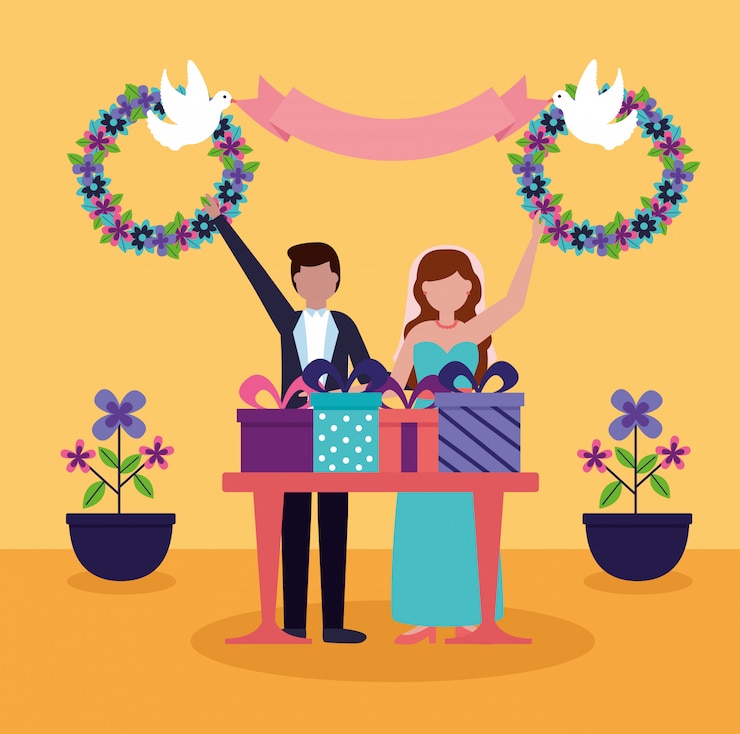 Vecteur gratuit dans les gens de mariage style plat