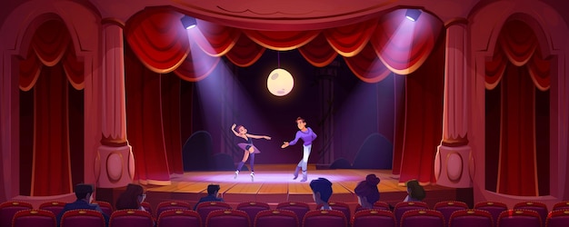 Vecteur gratuit les danseurs de ballet se produisent sur l'illustration de la scène