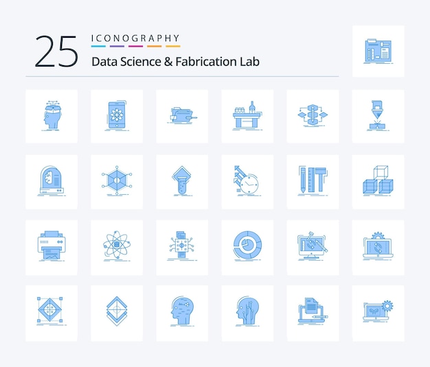 Data Science And Fabrication Lab 25 Pack D'icônes De Couleur Bleue Comprenant Un Tournevis Technique De Recherche En Biologie De Laboratoire