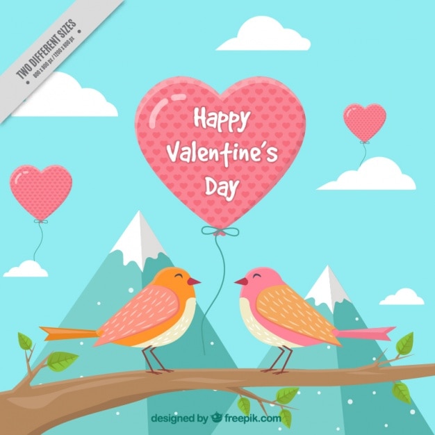 Vecteur gratuit day background belle valentine avec des oiseaux et des ballons