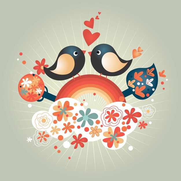 Day Love Birds Échange romantique coeurs Illustration Vecteur de Valentine