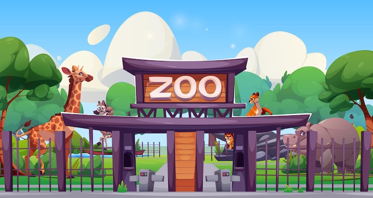 Vecteur gratuit décor de l'entrée du parc du zoo