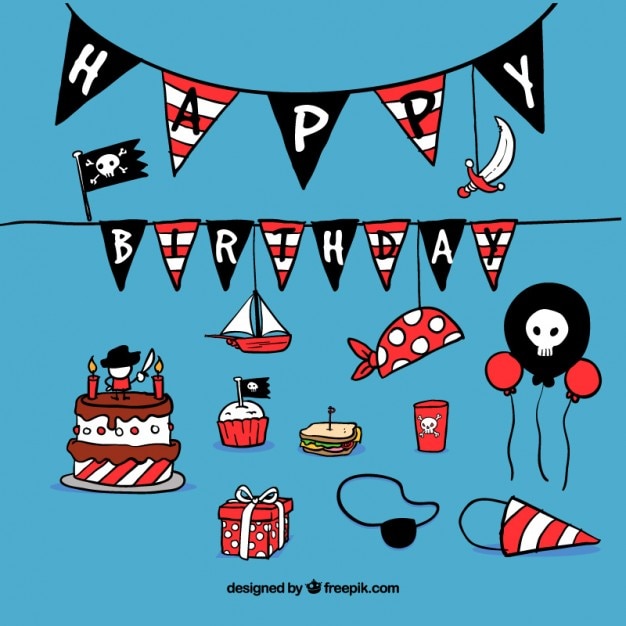 Vecteur gratuit décoration d'anniversaire avec pirate sujet