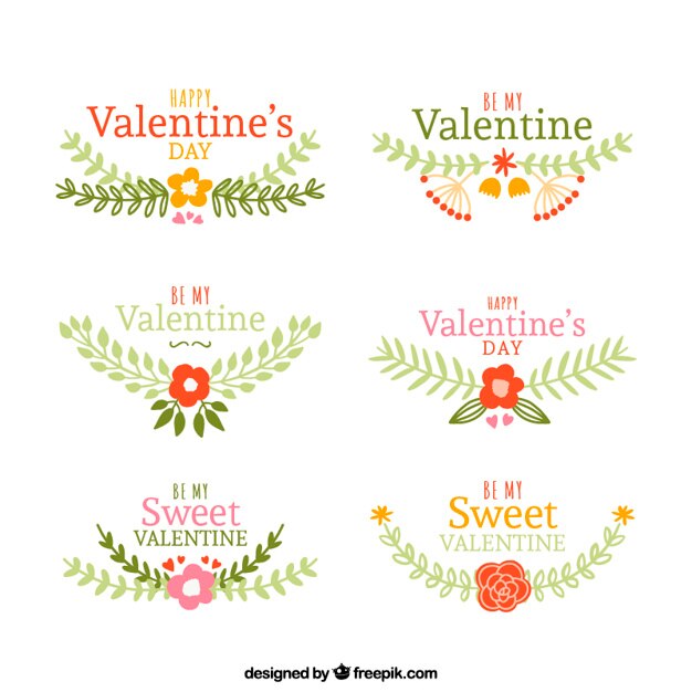 Vecteur gratuit décoration dessinée à la main avec des éléments floraux pour saint valentin