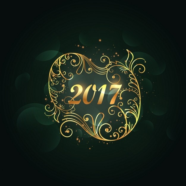 Vecteur gratuit décoration florale d'or pour 2017 happy new year