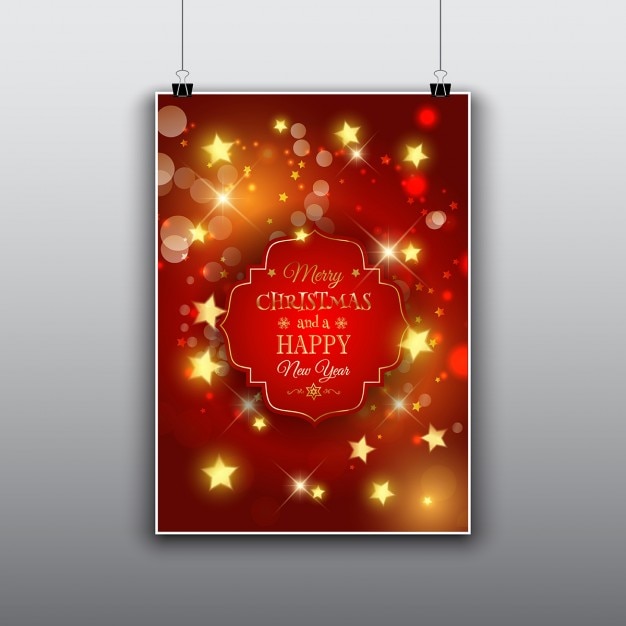 Vecteur gratuit decorative design de carte de noël avec des étoiles rougeoyantes