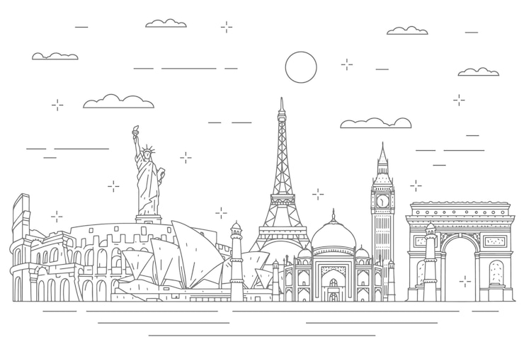 Vecteur gratuit décrire l'horizon des monuments