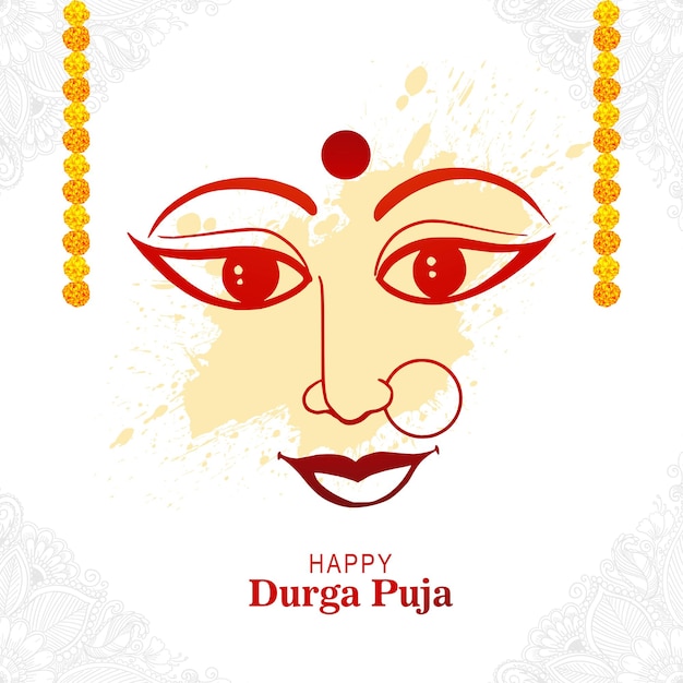 Vecteur gratuit déesse durga face en fond de carte happy durga puja