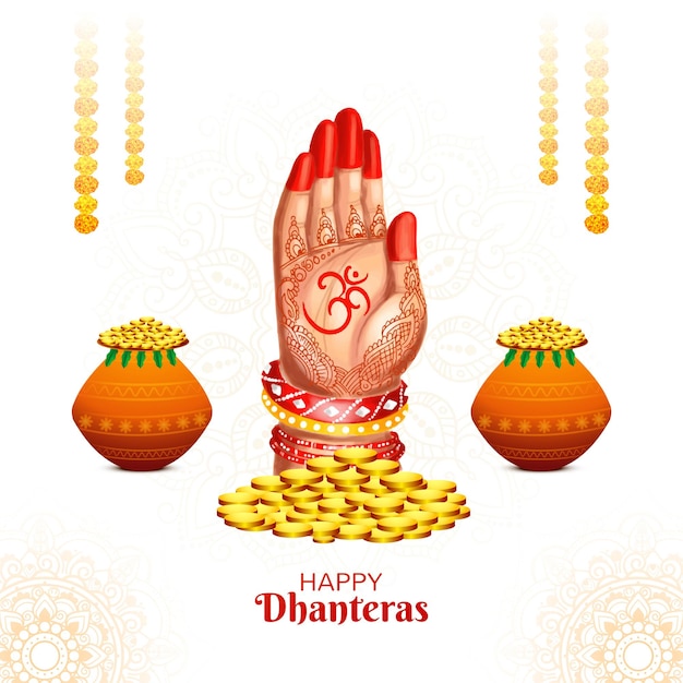 Vecteur gratuit déesse laxmi bénédiction avec des bijoux et des pièces de monnaie pour le fond du festival indien dhanteras