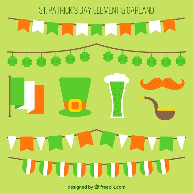 Vecteur gratuit définir des éléments et des guirlandes de jour saint patrick