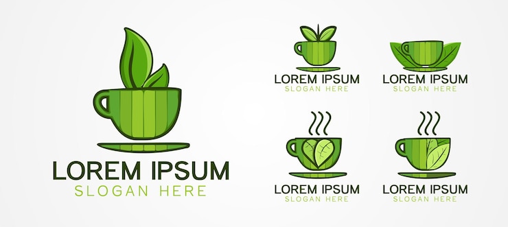 Vecteur gratuit définir la tasse, le pot, la tasse, le logo de la feuille et le modèle de marque d'entreprise designs inspiration isolé sur fond blanc