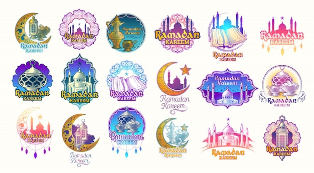 Définissez Des Illustrations En Couleurs Vectorielles, Des Badges, Des Emblèmes Pour Ramadan Kareem.